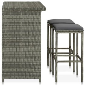 3 pcs conjunto de bar vime PE cinzento