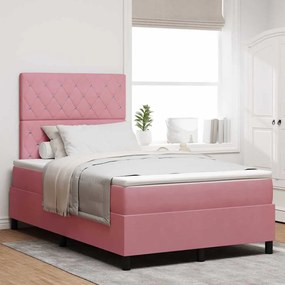 vidaXL Cama Box com colchĂŁo com cabeceira Rosa 120 x 200 cm tecido