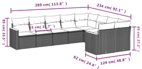 9 pcs conj. sofás jardim c/ almofadões vime PE bege misturado