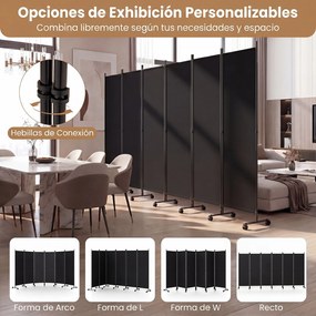 Biombo  Separador de Espaço Dobrável de 6 Painéis, 331,5 x 35,5 x 173 cm, Rodas com Travão, Preto