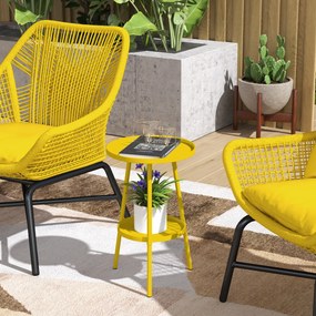 Mesinha redonda de apoio jardim com 2 prateleiras Ø 32 x 51 cm, mesa de jardim para terraço, sala de estar ou varanda, em metal,, amarela