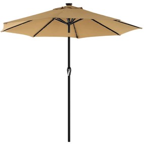 Guarda-sol jardim Ø 2,7 m com iluminação solar LED Taupe