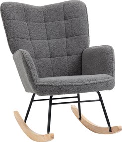 HOMCOM Cadeira de Baloiço Poltrona relax em Borrego com Oscilação de 40° Pés de Madeira Estrutura de Aço 71x98x101 cm Cinzento Escuro | Aosom Portugal