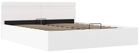 Cama hidráulica c/ arrumação LED 160x200cm couro artif. branco