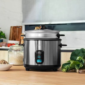 Panela elétrica de arroz de 700 W RiceFusion 7000 Inox. , capacidade 1,8 litros, 10 porções, em aço inoxidável e com a tampa em vidro