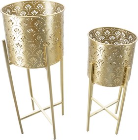 CONJUNTO DE 2 SUPORTES PARA VASOS GOLVY DOURADO Ø 21X52-19X42 CM (PLANTAS NÃO INCLUIDAS)