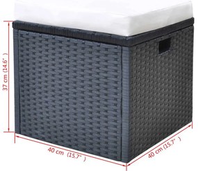 6 pcs conjunto jantar exterior com almofadões vime PE preto