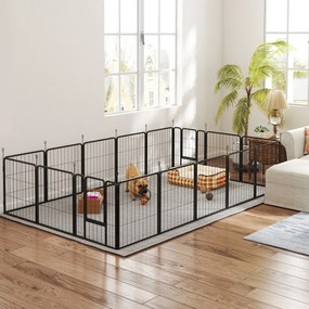 Parque para cães, parque para animais, 16 painéis, vedação portátil dobrável, segura, preta