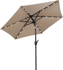 Guarda-sol LED com luzes LED Solares Sistema de inclinação com botão 230 x 230 x 225 cm Castanho Claro