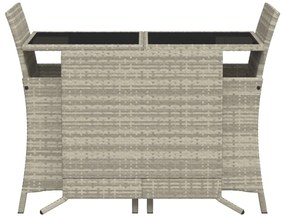 3 pcs conjunto bistrô com almofadões vime PE cinzento claro