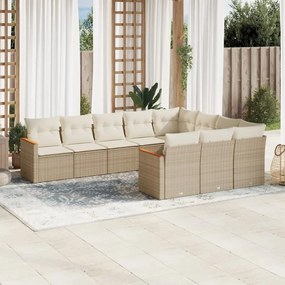 vidaXL 10 pcs conjunto de sofás p/ jardim com almofadões vime PE bege
