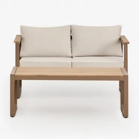 Conjunto De Jardim Com Sofá De 2 Lugares E Mesa De Centro Em Alumínio 110x55cm Lipov Moka Brown - Sklum