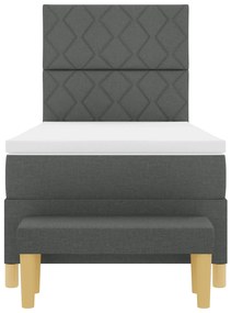 Cama Box Spring com Colchão e Banco Cinza Escuro 90x190 cm Tecido