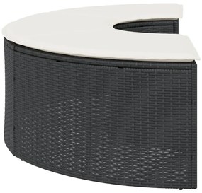 Apoio de pés para jardim com almofadão vime PE preto