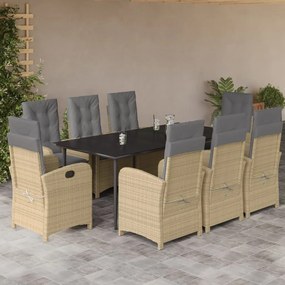 9 pcs conj. jantar jardim c/ almofadões vime PE bege misturado