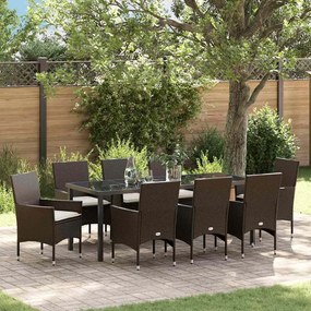 vidaXL Conjunto de Jantar de Jardim com 9 Peças e Almofadas Castanho em Rattan Poliéster