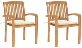 Cadeiras de jardim c/ almofadões cor creme 2 pcs teca maciça