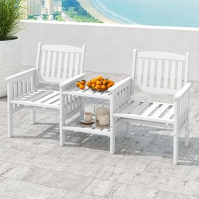 Banco de jardim exterior em madeira de abeto de 2 lugares 165 x 60 x 88 cm com mesa central de 2 níveis e orifício para guarda-sol de 5 cm para pátio