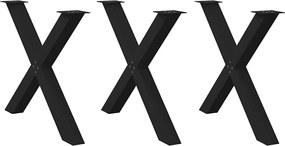 vidaXL Pés para mesa de jantar em formato de X, 3 peças, preto, 90x (72-73) cm, aço