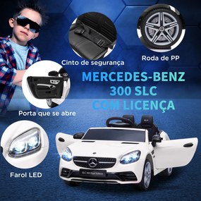 Carro Elétrico Mercedes SLC 300 12V com Faróis LED Buzina Música TF USB e Abertura da Porta 3-5km/h 107x62,5x44 cm Branco