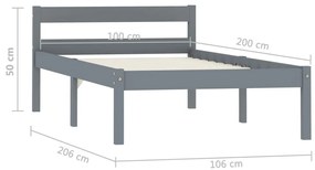 Estrutura de cama 100x200 cm madeira pinho maciço cinzento