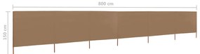 Para-vento com 6 painéis em tecido 800x120 cm cinza-acastanhado