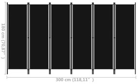 Divisória de quarto com 6 painéis 300x180 cm preto