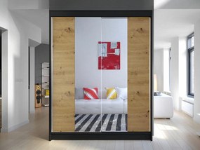 Roupeiro Closico 141, Carvalho Artisan, Preto, 200x150x58cm, 118 kg, Portas para roupeiro: Deslizante, Número de prateleiras: 5, Número de prateleiras: 5