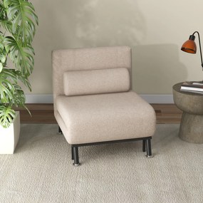 Sofá Cama Individual Dobrável Estofado em Linho com Encosto Ajustável em 5 Níveis e Almofada Acolchoada 75x70x75 cm Bege