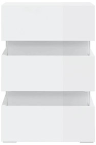 Mesa de cabeceira c/ luzes LED deriv. madeira branco brilhante