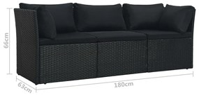 4 pcs conjunto lounge de jardim c/ almofadões vime PE preto