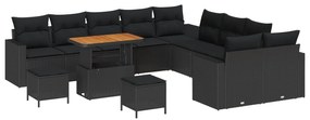 vidaXL Conjunto de Sofá de Jardim 13 pcs Preto vime PE