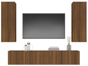 Conjunto móveis de TV 4pcs madeira processada carvalho castanho