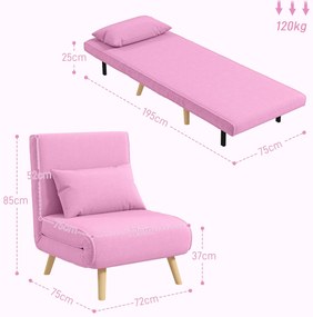 Sofá Cama Individual Sofá Cama Estofado em Linho com Encosto Ajustável