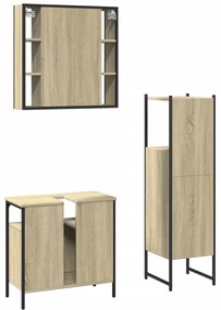 3 pcs conj. móveis casa banho derivados madeira carvalho sonoma