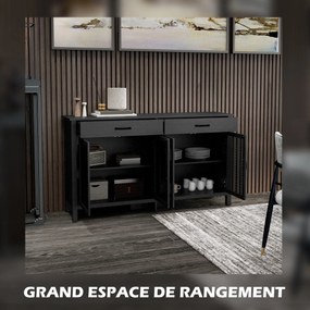Aparador baixo com 4 portas, prateleiras ajustáveis e 2 gavetas, estilo industrial, 150 x 40 x 85 cm, preto