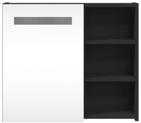 Armário espelhado p/ casa de banho c/ LEDs 60x13x52 cm preto