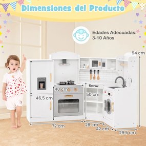 Cozinha de Brincar para crianças a partir dos 3 anos com som, luzes, exaustor, frigorífico, micro-ondas, forno, lava-louças, máquina de lavar e acessó