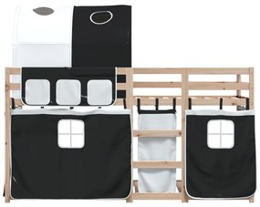 Beliche com cortinas 90x200 cm pinho maciço branco e preto