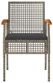 4 pcs conjunto lounge de jardim c/ almofadões vime PE cinzento