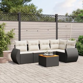 6 pcs conjunto sofás de jardim c/ almofadões vime PE preto