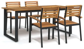 vidaXL Conj. jantar p/ jardim 5 pcs madeira de acácia maciça e metal