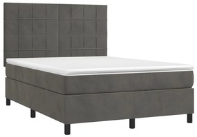 Cama box spring c/ colchão/LED 140x200cm veludo cinzento-escuro