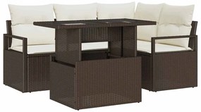 Conjunto de Sofá Jardim de 5 Peças com Almofadas Castanho Rattan Poly