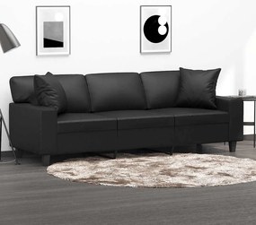 vidaXL Sofá 3 lugares c/ almofadas/almofadões 180cm couro artif. preto