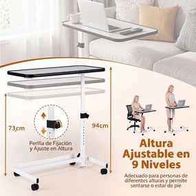 Mesa Auxiliar em Forma de C para Sofá e Cama, 80,5 x 40,5 x 73-94 cm, Altura Ajustável em 9 Níveis, Branco