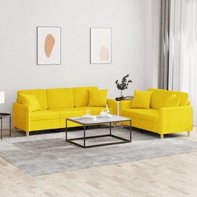 vidaXL 2 pcs conjunto de sofás com almofadas tecido amarelo-claro