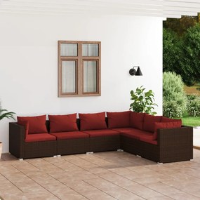 vidaXL 6 pcs conjunto lounge jardim c/ almofadões vime PE castanho