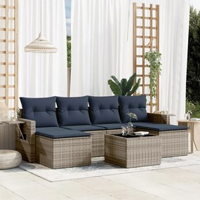vidaXL 7 pcs conjunto sofás p/ jardim c/ almofadões vime PE cinzento