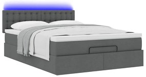 Cama Otomana com Colchão &amp; LEDs Cinzento Escuro 140x190cm